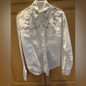 Rockmount Ranch Wear White Beaded Gold Leaf Western Shirt Small Women’s